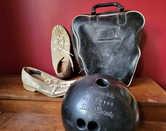 Ensemble de bowling pour hommes - sac noir vintage, boule Brunswick Black Beauty de 15 livres 13 onces, chaussures de bowling