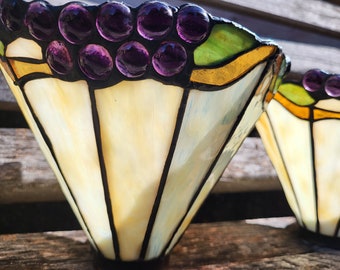 Sold individually Stained glass grapes Sconce Light Shade with metal lip fitter purple green carmel peach swirl stained glass Sold Separate