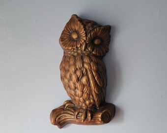 Vintage Chalkware Owl wall hanging, Autumn, Halloween decor