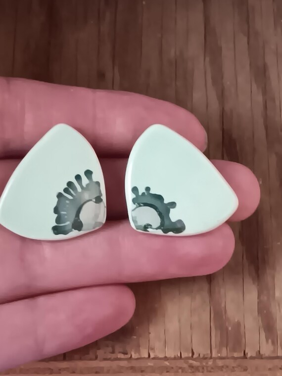 Handcrafted Ceramic Earrings: Asymmetrical Green … - image 7