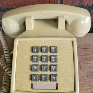 Starplus telephone, push button dial, beige landline Vintage old school office telephone, desktop phone with spiral cord, tabletop image 4