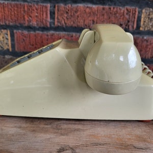 Starplus telephone, push button dial, beige landline Vintage old school office telephone, desktop phone with spiral cord, tabletop image 2