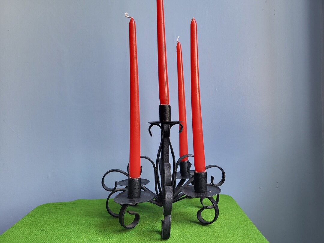 Wrought Iron Candelabra 5 Candle Black Metal Rustic Blacksmith Gothic