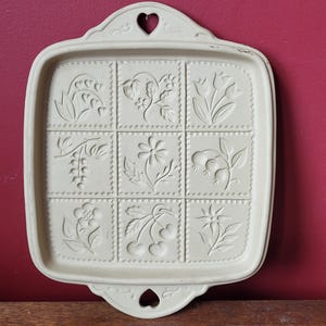 Stoneware shortbread pan mold Brown Bag Cookie Art 1988 Hill Design Earthenware pan Spring Flowers cherries Cut apart cookies