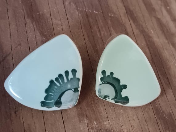 Handcrafted Ceramic Earrings: Asymmetrical Green … - image 5