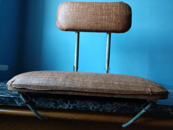Folding Stadium Seat Brown Tweed Vintage MCM Plastic & Metal Folding Booster Chair