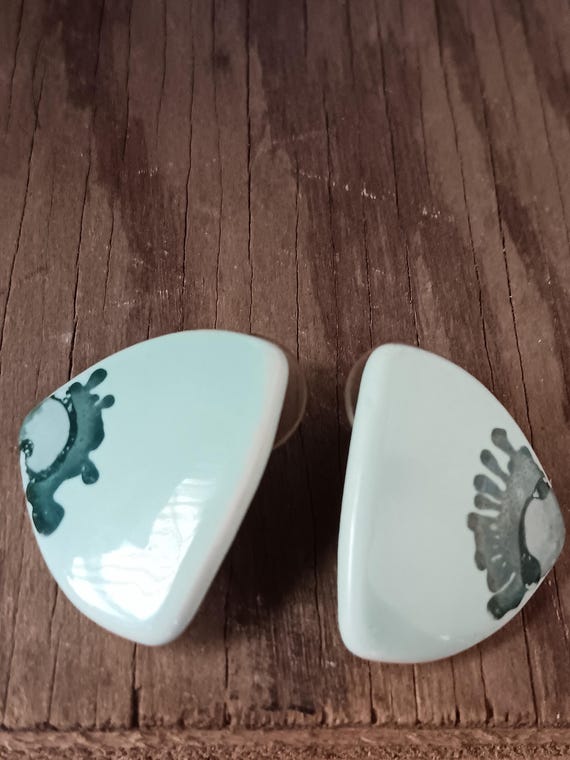Handcrafted Ceramic Earrings: Asymmetrical Green … - image 4