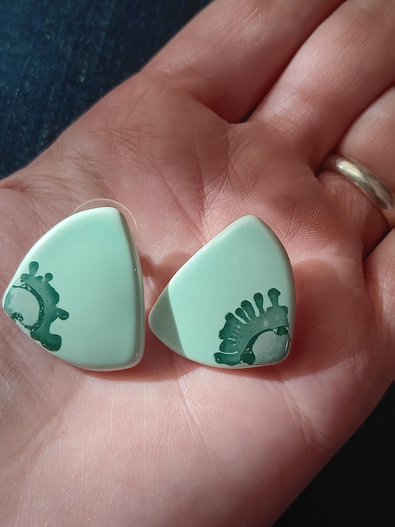 Handcrafted Ceramic Earrings: Asymmetrical Green … - image 1