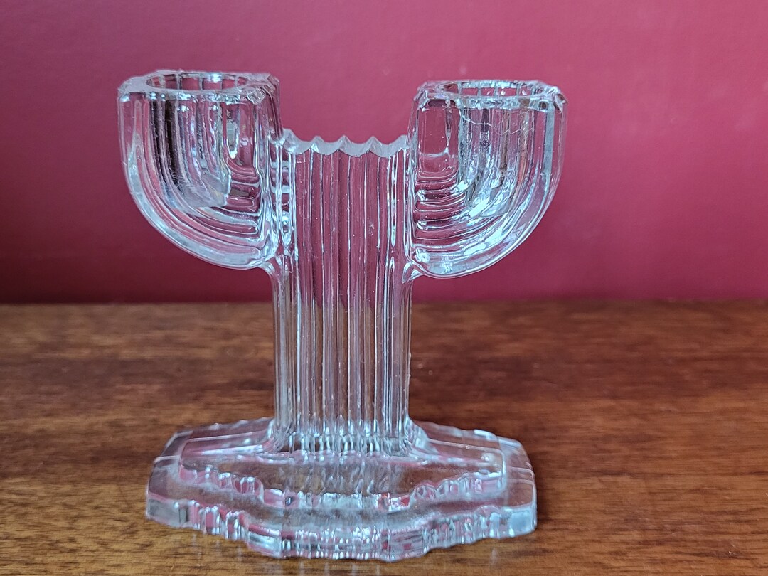 Double Light Candlestick Queen Mary Clear Glass by Anchor Hocking Etsy