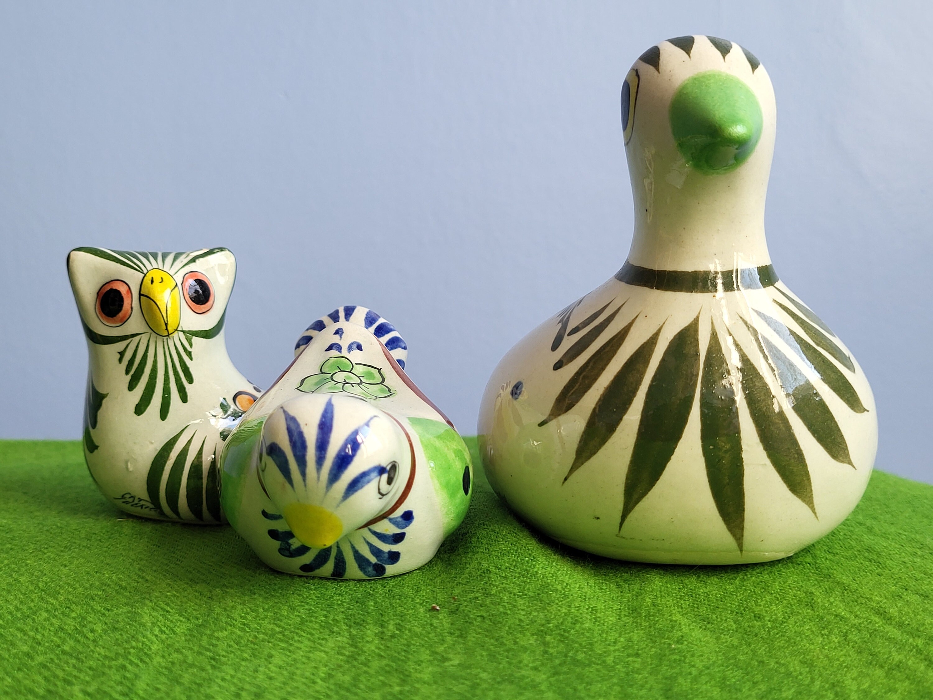 Bird Collection Set of 3 Signed CAT Mexico Tonala Pottery