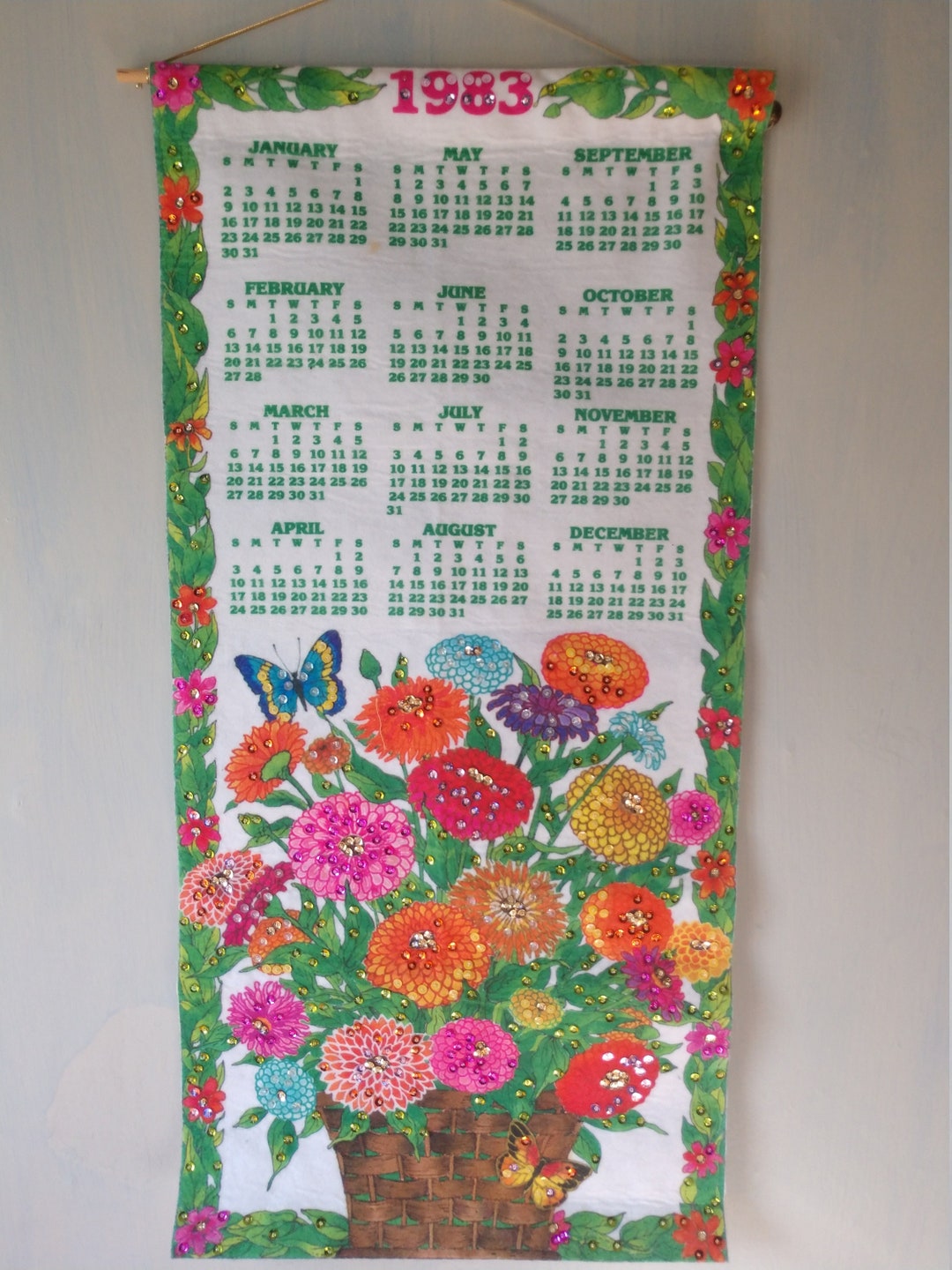 Choice 1980's Sequined Wall Calendars Hand Stitched Sequins on ...