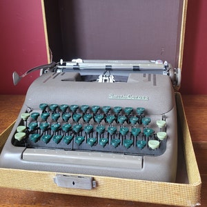 Vintage Smith Corona Silent Typewriter: Gray & Green, 1950s w/ Case