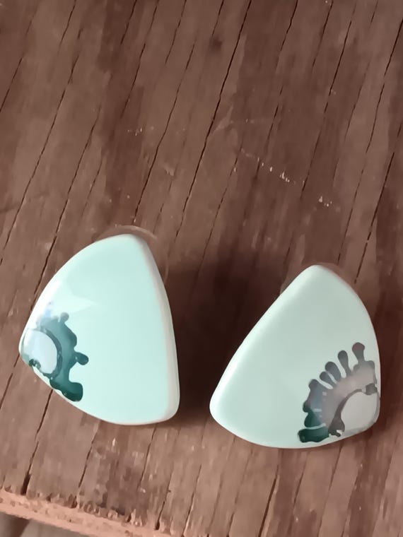 Handcrafted Ceramic Earrings: Asymmetrical Green … - image 9