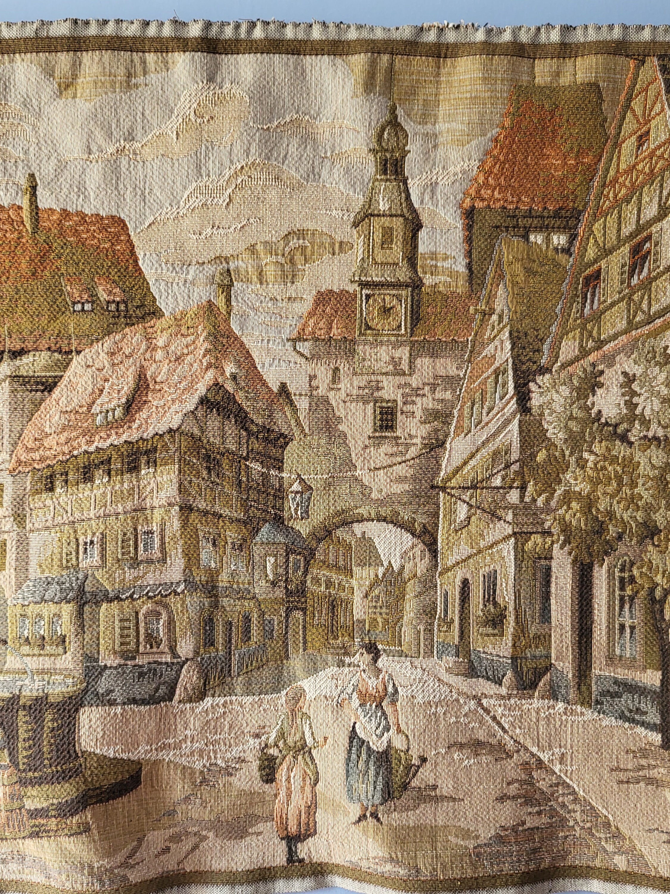 Jaquard Tapestry Wall Hanging, Village Center With Fountain