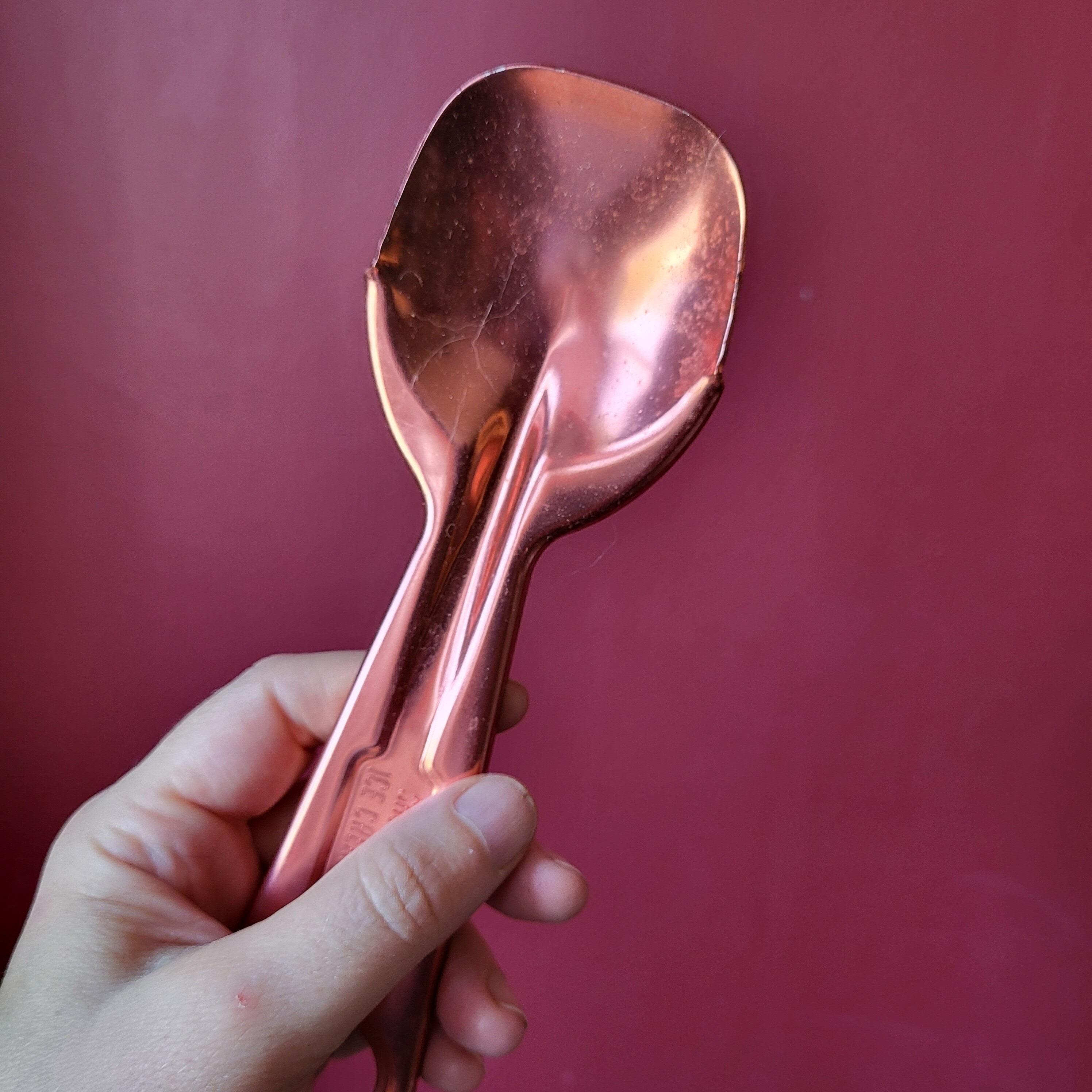 Shortening and Ice Cream Scoop Pink Metal, Aluminum, 1950's Vintage Kitchen  Utensil 