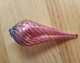 Iridescent Art Glass Drip Ornament: Pink, Blue, and Gold Swirl