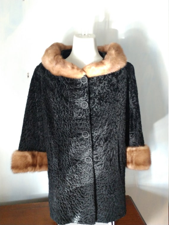 Famous Barr fur & wool coat - Vintage 40s 50s bla… - image 1