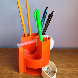 Portapenne con distributore di nastro adesivo, 2 cassetti estraibili, 4 contenitori per penne, forbici... Organizer per scrivania da scuola o ufficio domestico, materiale per ufficio vintage