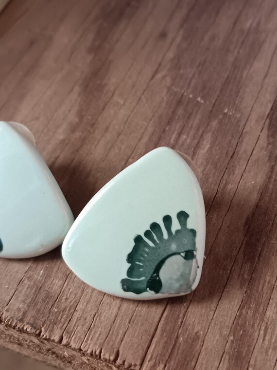 Handcrafted Ceramic Earrings: Asymmetrical Green … - image 8
