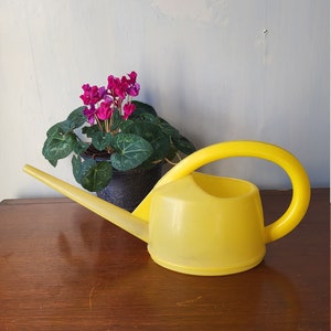 Swiss Stöckli Bright Yellow Watering Can. Vintage plastic long narrow spout indoor water can image 3