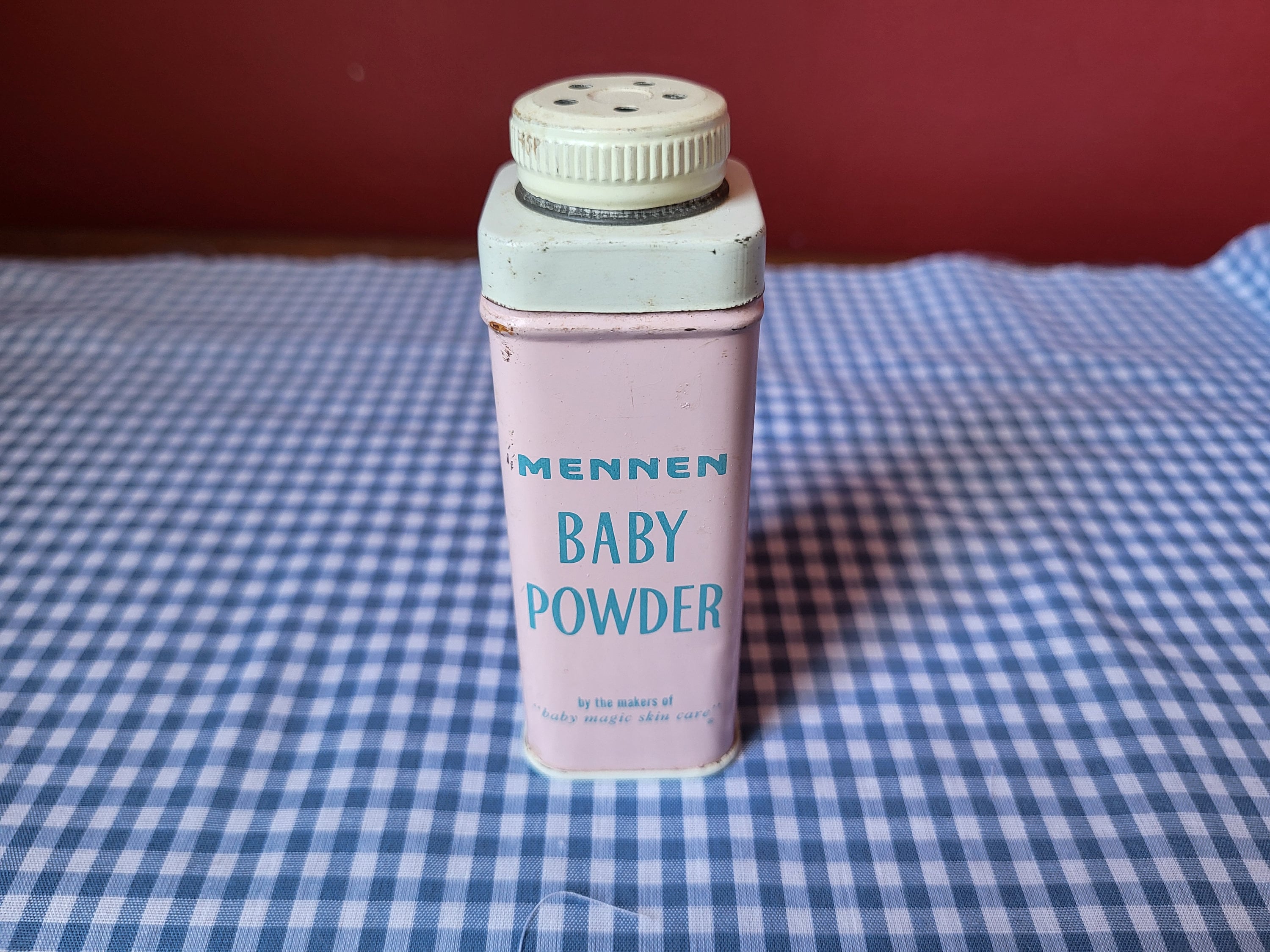 ベビーパウダー缶 メンネン レア mennen 大小 アメリカ ストライプ 水色 MENMEN Baby Powder Can Blue S - LOTTY