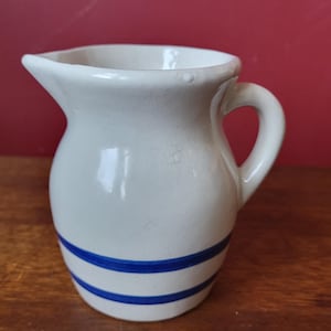 Roseville Blue Stripe Cream Pitcher #303-G: Rustic Stoneware Jug