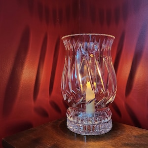 Vintage Cut Crystal Hurricane Lamp: Pillar or Taper Candle Holder