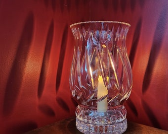 Large open hurricane 2 piece Cut glass Pillar or taper hurricane lamp Large fairy lamp Multifaceted Hand Cut Leaded Crystal Hurricane Lamp