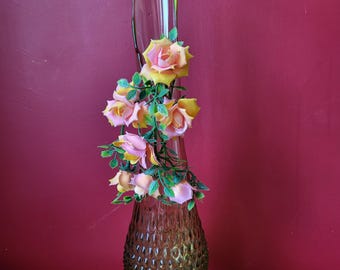 21 inch Fenton Hobnail green swung glass vase Large 8 inch mouth Pedestal base Swung Vase 1960s UV glows red Glass rainbow