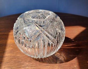 Vintage Lead Crystal Rose Bowl: Brilliant Cut Glass Centerpiece Fairy light Candle bowl Rainbow maker Glass art