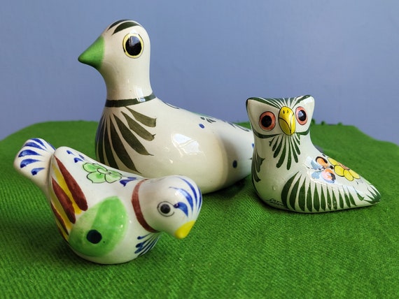 Bird Collection Set of 3 Signed CAT Mexico Tonala Pottery