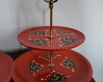 Waechtersback Christmas Serving Plates West Germany. Tiered Serving Plates, Dish, Platter, Tidbit Tray. 2 piece set