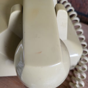 Starplus telephone, push button dial, beige landline Vintage old school office telephone, desktop phone with spiral cord, tabletop image 7