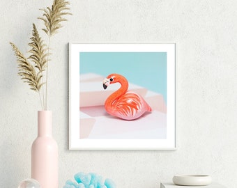 Pink Flamingo Art Print, Animal Fine Art Print, Square size 16"x16" inch, 40x40 cm wall decor, giclée poster, Flamingo Poster