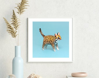 Ocelot Art Print, Wild Cat Poster, Animal Fine Art Print, Leopard Wall Decor, Giclée Poster, Square size 16"x16" inch, 40x40 cm