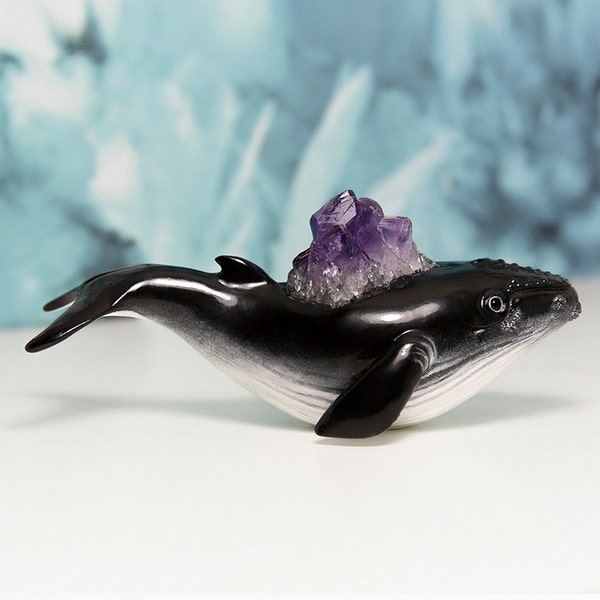 Crystal Whale Figurine OOAK Handmade Polymer Clay Animal Totem