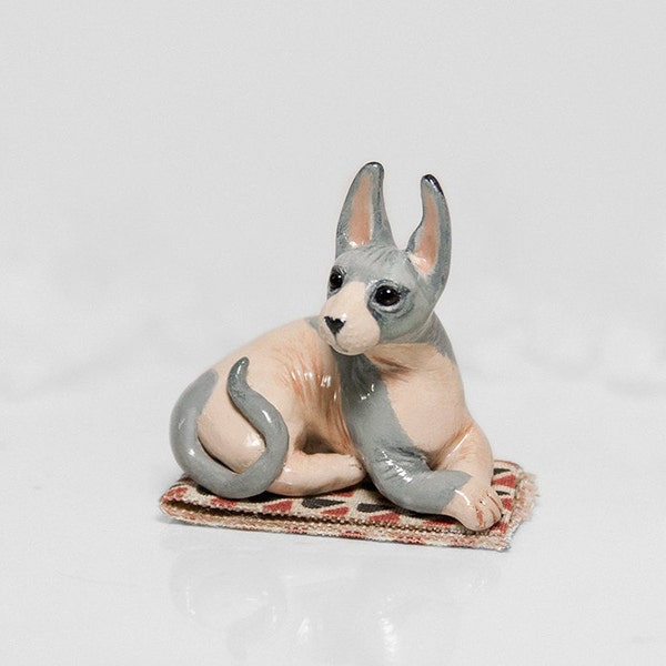 Sphynx Cat Figurine OOAK Handmade Polymer Clay Animal Totem