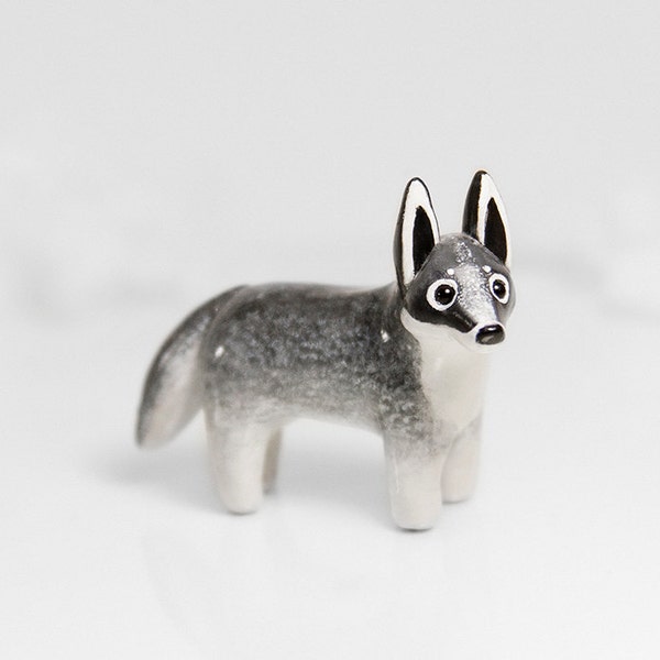 Wolf Figurine OOAK Handmade Polymer Clay Animal Totem