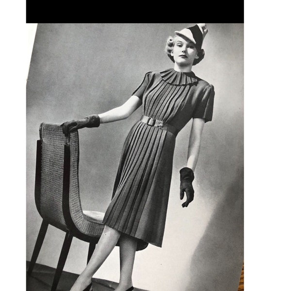 The perfect 1939 Town Dress vintage knitting pattern. Patrons and Baldwins Handknits by beehive book. 30s knits