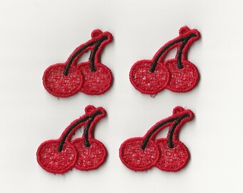 1.5” Cherry / Cherries Lace Charms, Set of 4!