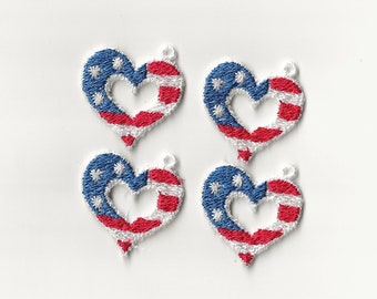 1.5” American Flag Heart Lace Charms, Set of 4!