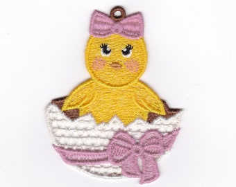 3" Hatched Easter Chick Lace Charm / Ornament, Custom Bow!