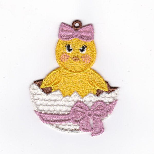 3" Hatched Easter Chick Lace Charm / Ornement, Custom Bow!