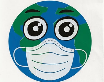 Earth with a Mask Vinyl Decal! Multiple sizes custom made!