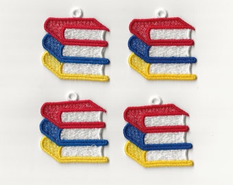 2” Stack of Books Lace Charms, Set of 4!
