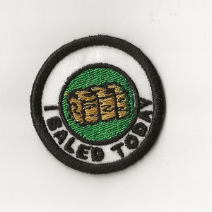 May include: A black and white embroidered patch with a green circle in the center. The circle contains a brown fist with the text "I BAILED TODAY" around the outside.