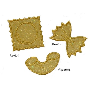 Pasta, Macaroni, Ravioli or Bowtie (Farfalle) Italian 2" Iron On Glitter Patch PN100