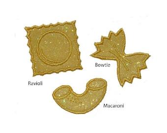 Pasta, Macaroni, Ravioli or Bowtie (Farfalle) Italian 2" Iron On Glitter Patch PN100