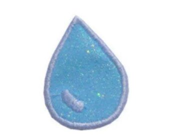 Teardrop H20 Water Drop 2 inch Iron On Embroidered Brilliant NO MESS glitter PN99