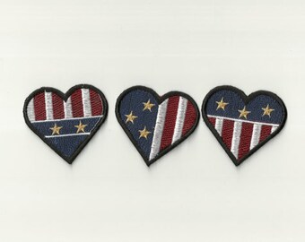Set of 3 Patriotic Flag Heart Patches Custom Made!